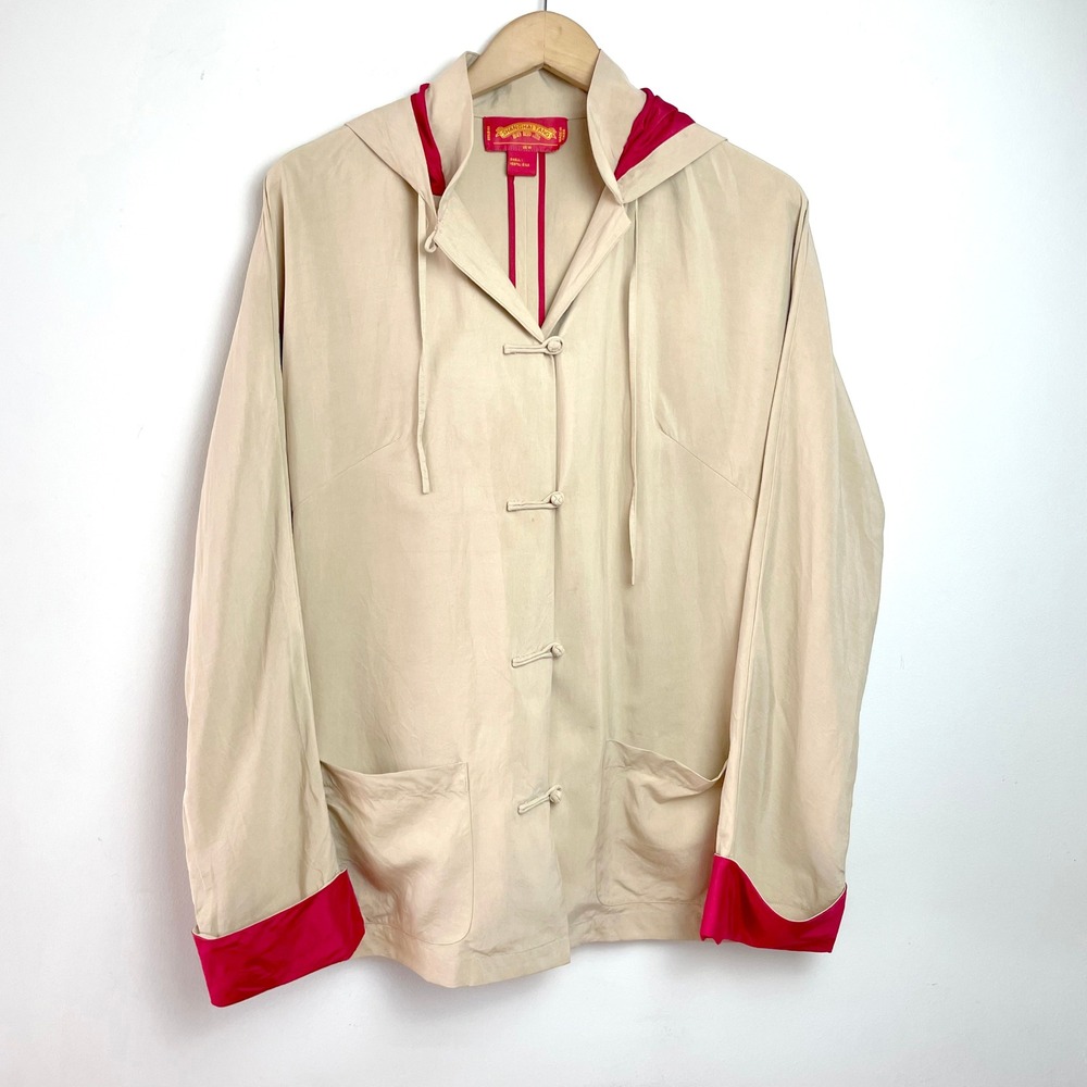 Shanghai Tang Silk Jacket Beige Red Frog Button Quiet Luxury Coat Rare Sz 14